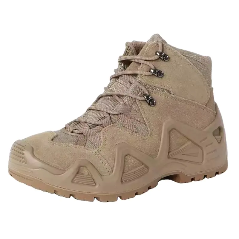 حذاء تكتيكي للمشي لمسافات طويلة في الهواء الطلق مصنوع من الجلد المطاطي PU للرجال حذاء عسكري من الجلد الشبكي حذاء تدريب صحراوي حذاء EVA مضاد للماء للكاحل