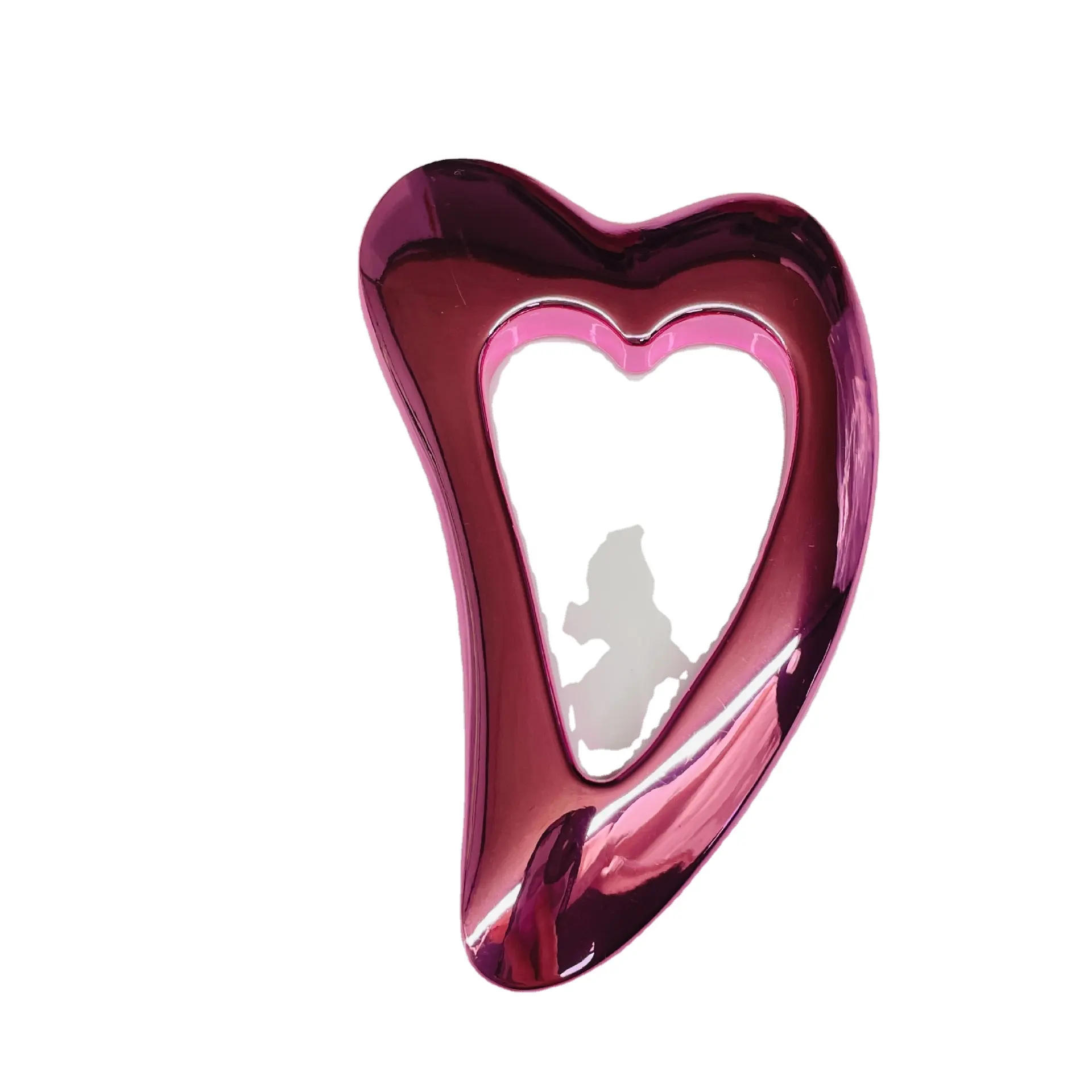 Rodillo de aleación de zinc Venta al por mayor Natural Gua Sha Heart Hollow Metal Shape Jades Stone Face Roller Pink con forma de corazón