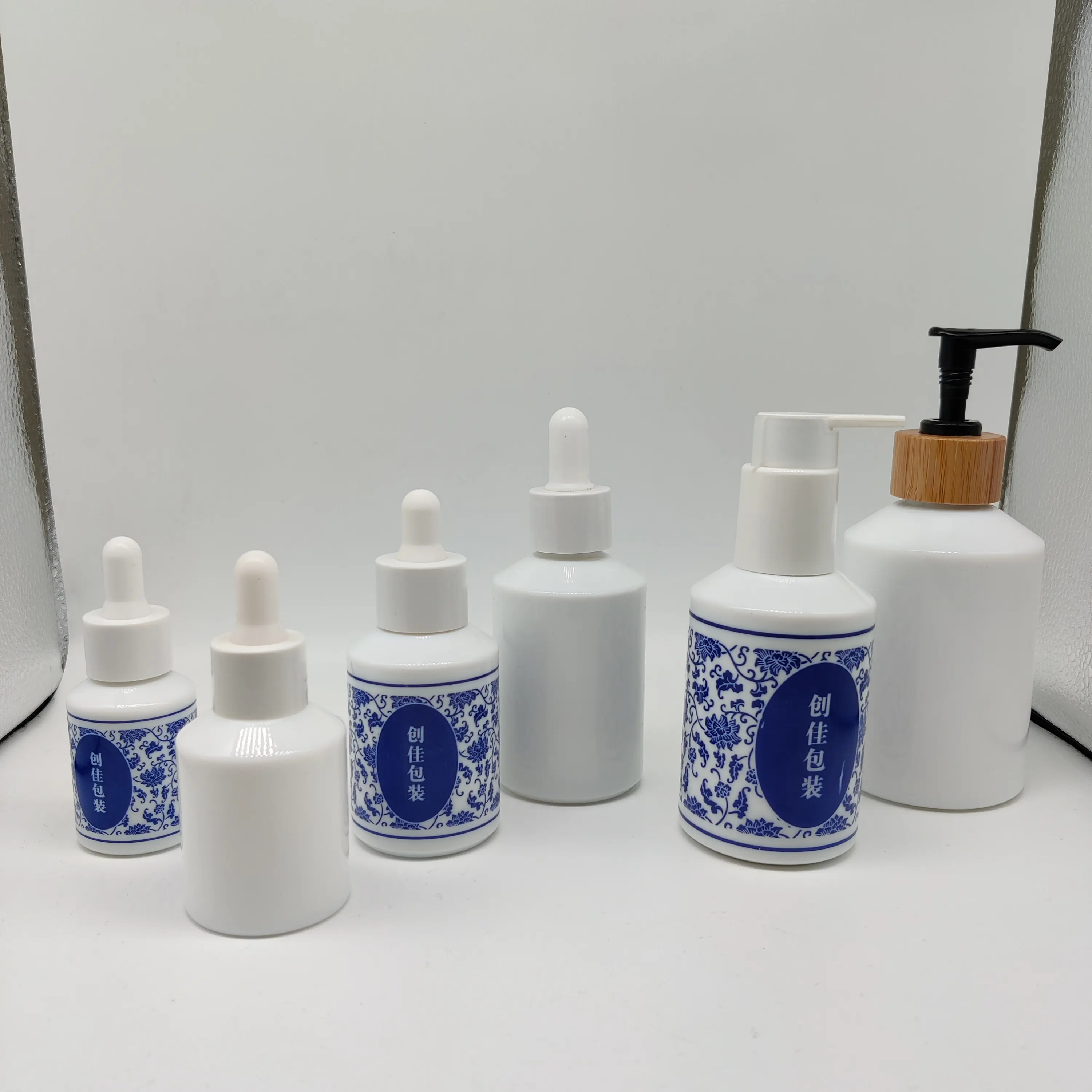 Embalagens de cosméticos 30ml opala branco garrafa de vidro de óleo essencial com conta-gotas de madeira natural