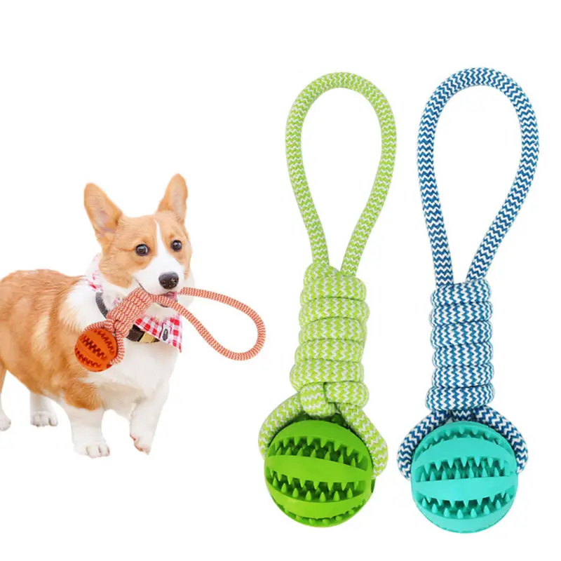 Dog Leakage Feeding Ball Rubber Teeth Chew Dog Rope Ball Throwing Toy Pet Rope Chew Ball