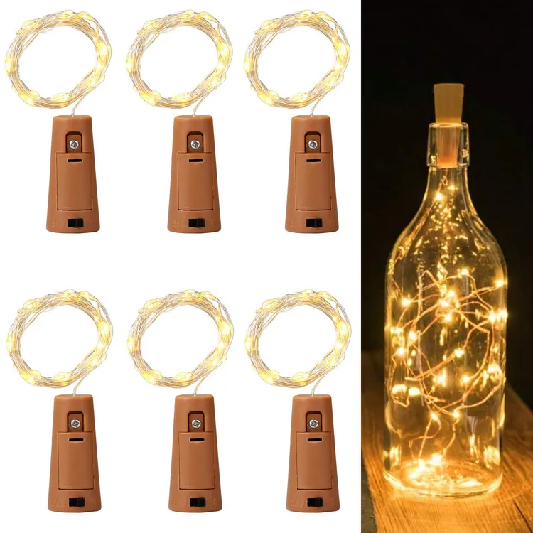 Tappo di bottiglia luci lampada da fata decorazione da giardino festa di nozze natale illuminazione a LED stringa lampada in filo di rame lampada in sughero