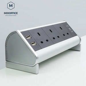 Aluminum Alloy <strong>UK</strong> Plug Desk Power Socket Extension Lead with 2 USB 3 Way Plug Desk Clamp <strong>Mounted</strong> Power Strip - Product Image 1