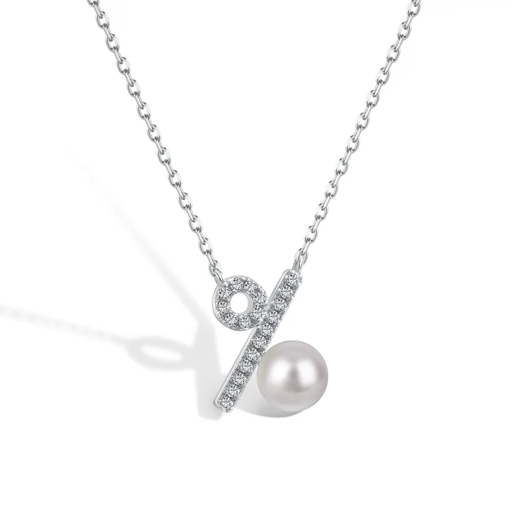 Dylam elegante S925 cadena de eslabones de plata joyería fina 1% por ciento símbolo 5A diamante Zirconia perla colgante collar para mujer