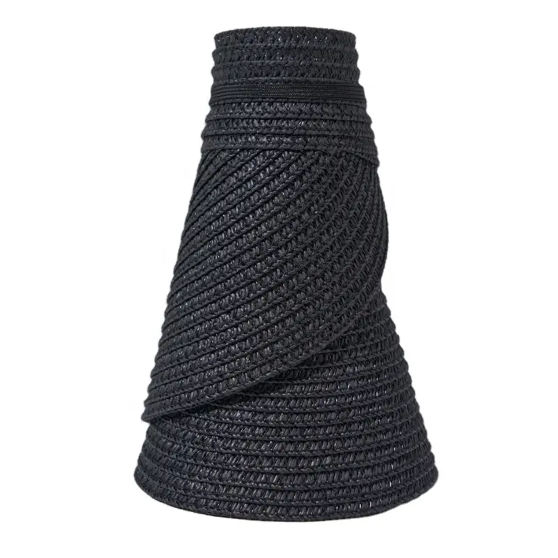 Foldable Women Summer Wholesale Straw Hats Black color Woven paper Straw Material Cap