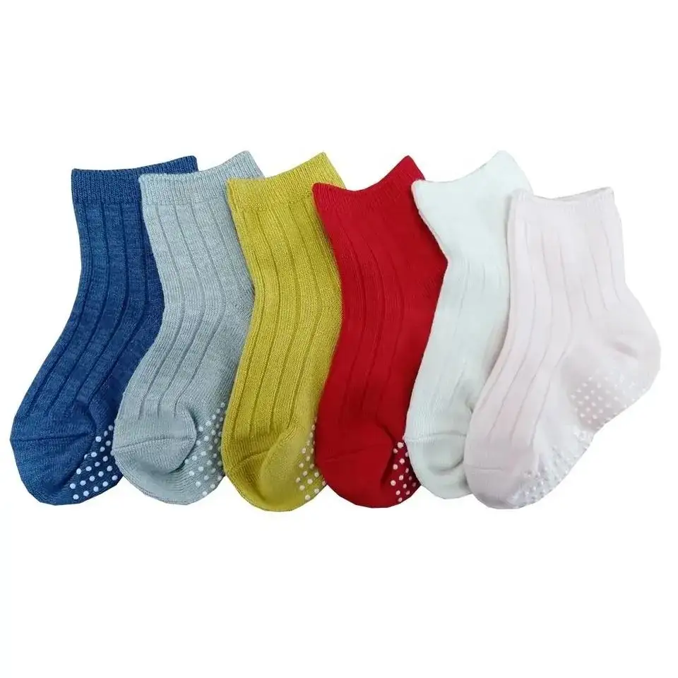 Cute Twist pattern grip skid resistant crew socks five colors assorted children ribbed tube anti slip socks for babies