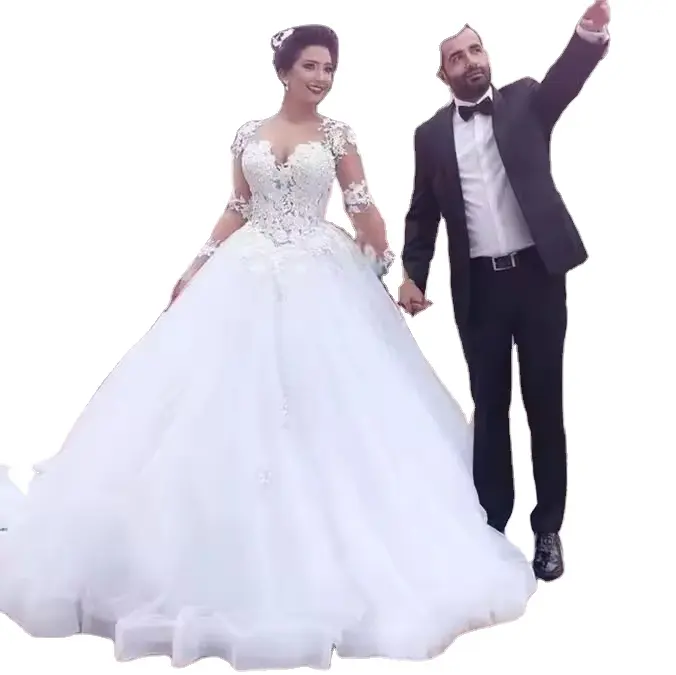 2024 Appliques Tulle abiti da sposa Vestidos De novia illusion maniche lunghe abiti da sposa musulmani personalizzati