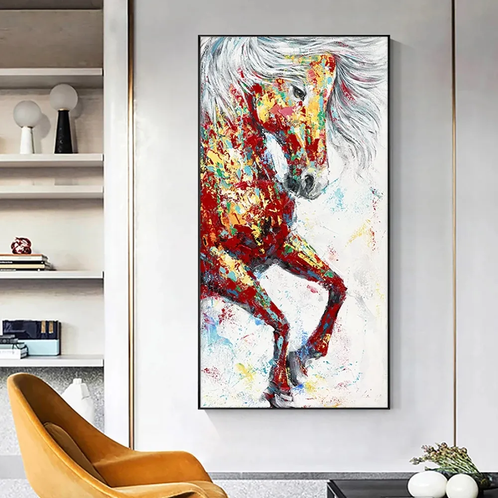 Hogar sala de estar decoración pared arte abstracto caballo animales hecho a mano paleta cuchillo lienzo pintura al óleo