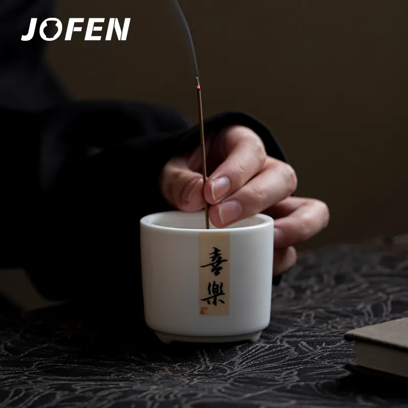 JOFEN Sending 5 Holes Insert Incense Custom Logo Hand-writing Ceramic Whiteware Incense Stick Holder