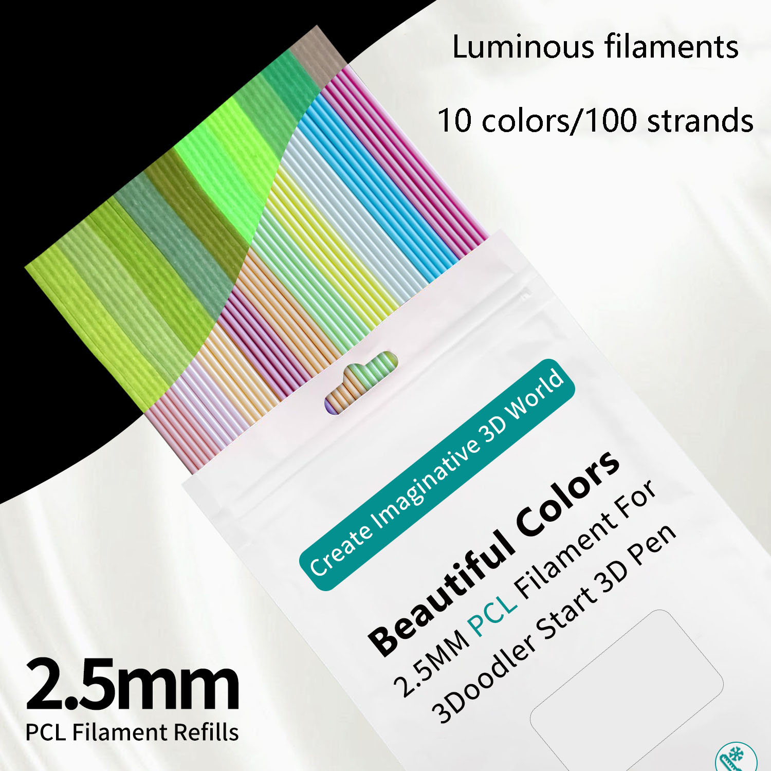 10 colores que brillan en la oscuridad; 10 barras/color, 100 barras en total