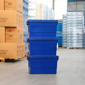 Guanyu <strong>Logistic</strong> Storage Moving E Commerce Warehouse Storage Stackable Nestable Plastic Crate with Attached Lid - Product Image 1