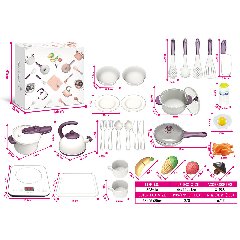 303-1A - Ensemble de cuisine de style européen - Blanc - Boîte de couleur anglaise