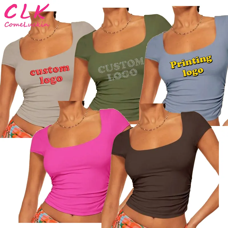Custom Logo Crop Tops Voor Dames Zomer Kleding Vrouwen Sexy Crop Top Tshirts Blanco Dames T Shirts