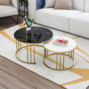 2 Pcs MDF Top With Metal Leg Round <strong>Nesting</strong> <strong>Table</strong> Coffee and <strong>End</strong> <strong>Table</strong> Simple and Generous Vintage Side <strong>Tables</strong> for Living Room - Product Image 1