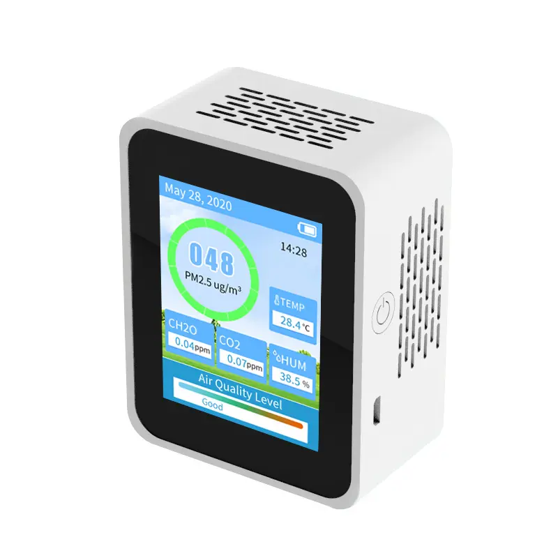 Medidor de contaminación de calidad del aire para interiores, dispositivo medidor de temperatura y humedad PM 2,5 CO2 CH2O