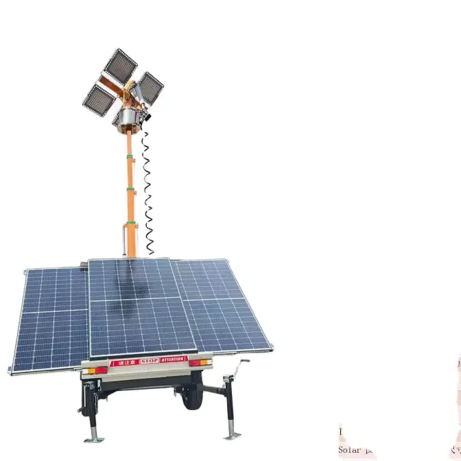 Zonne-Energie Aanhangwagen Mobiele Verlichting Toren Bewakingscamera Led Stille Voeding