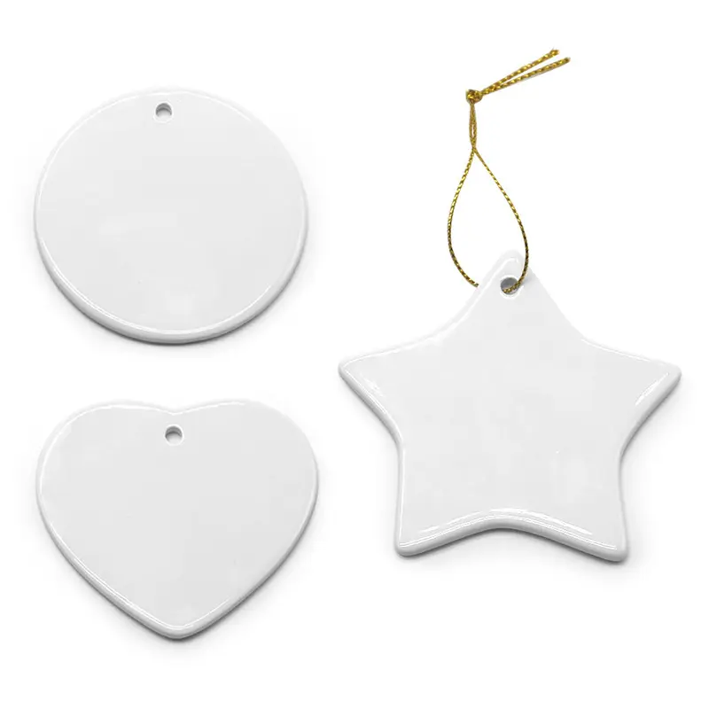 Personalizado 3 polegadas 4 polegadas Rodada Círculo Coração Sublimação Em Branco De Cerâmica Pendurado Enfeites De Natal decoração Da Árvore de Ornamento