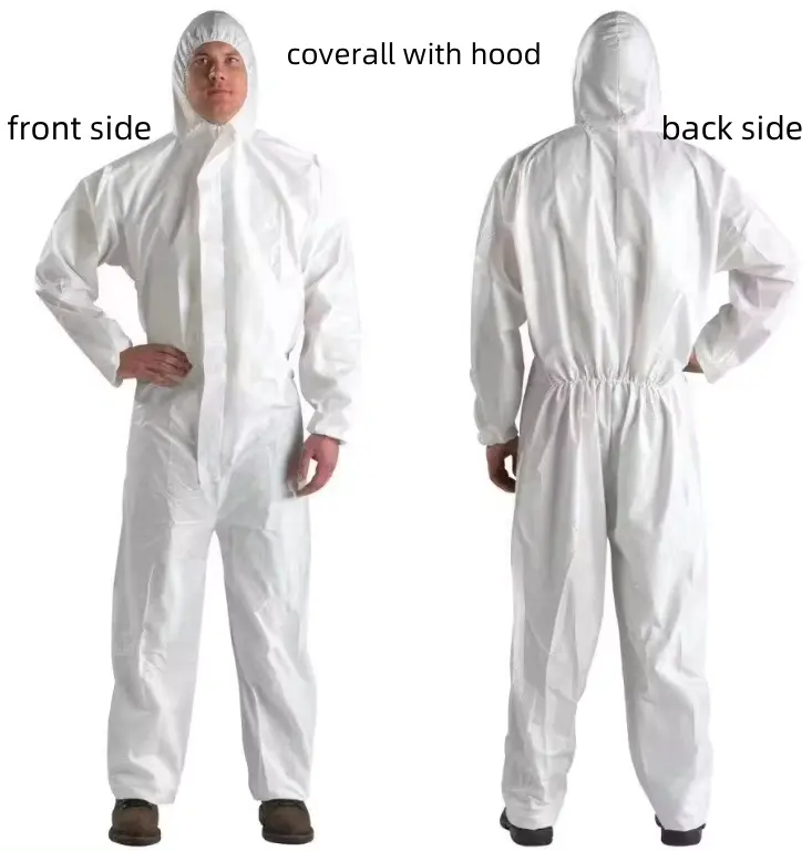 Tıbbi tek kullanımlık tulum Hazmat takım elbise desechmicromikro gözenekli PPE PP tulum kaput ile uygun