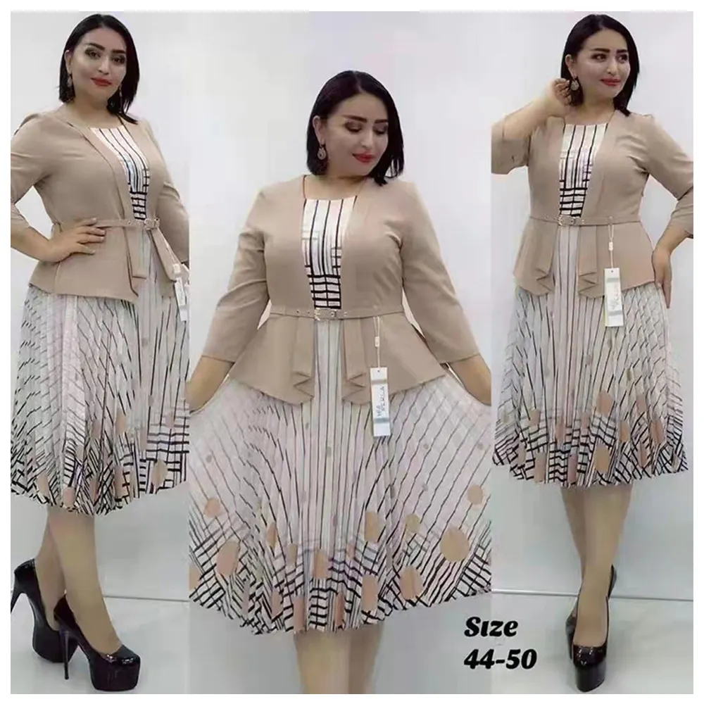 Cintura alta Um vestido de linha com cinto tamanho grande 3XL mulheres A produção de costura elegante e elegante impressão