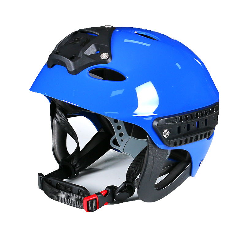 Demi-casque bleu avec rails latéraux et base