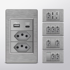 巴西PC拉丝开关和插座电插头插座双usb-c壁式插座 - Product Image 1