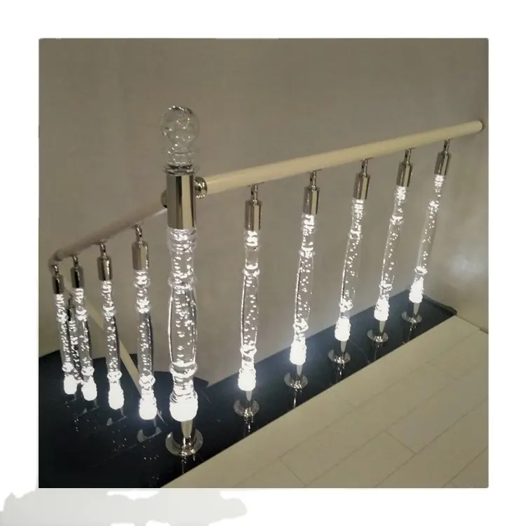 Luz led 304 SS para escalera, cristal, pilares de plexiglás, balaustre acrílico transparente para Barandilla de escalera