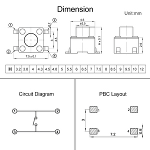 4.5x4.5 SMD in miniatura momentaneo tattile interruttore Micro On-Off pannello PCB Reset pulsante interruttore tattile 4 5 6 7 8 10 12 mm altezza - Product Image 6