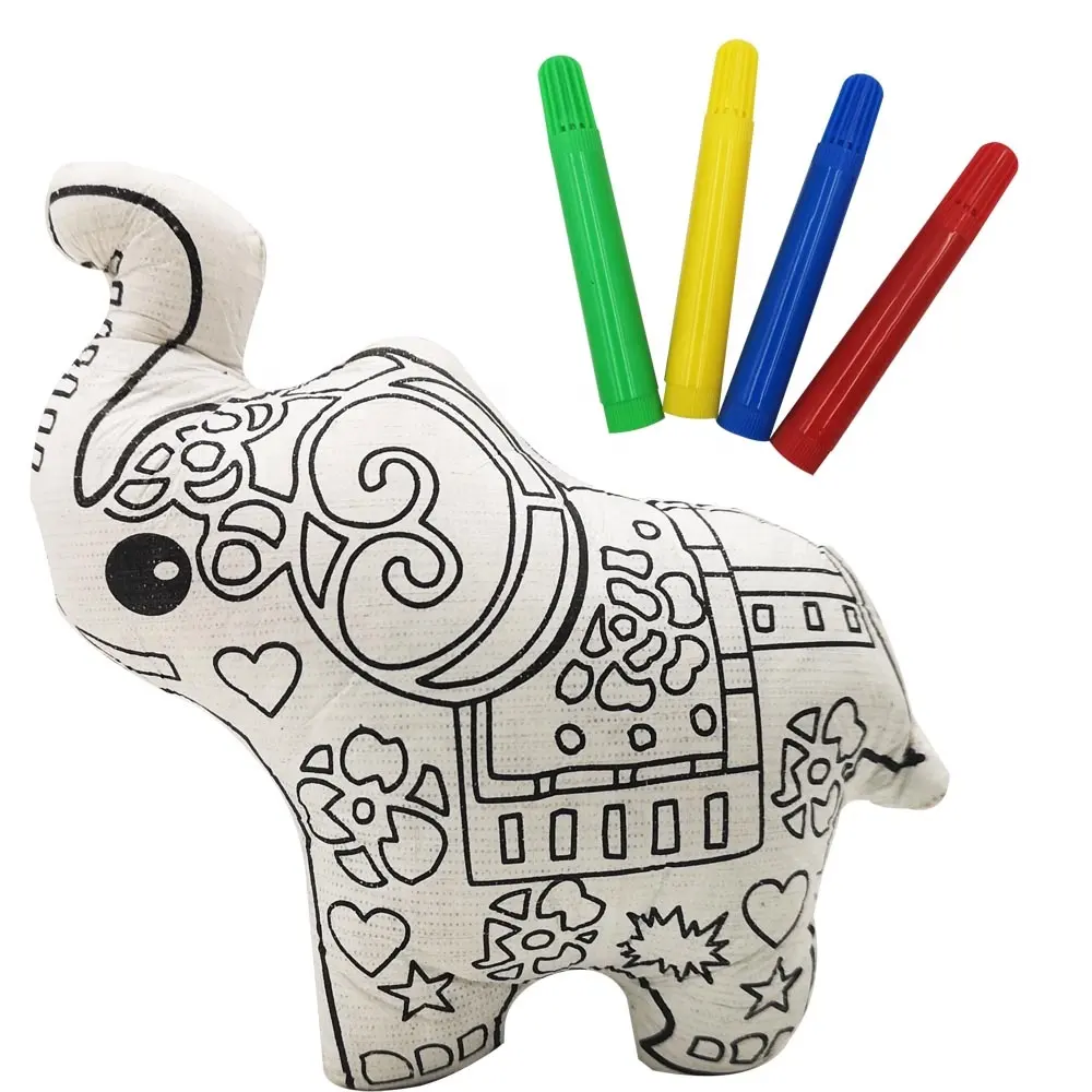 kids OEM custom education doll elephant shape diy coloring painting washable drawing toy in tyvek