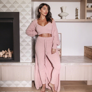 אופנה נשים 3-סט כלים נשיפה של סתיו חורף קרדיגן מעיל רגליים ארוך רגליים ארוכות מכנסיים ארוכות מכנסיים והלבשת שינה - Product Image 3