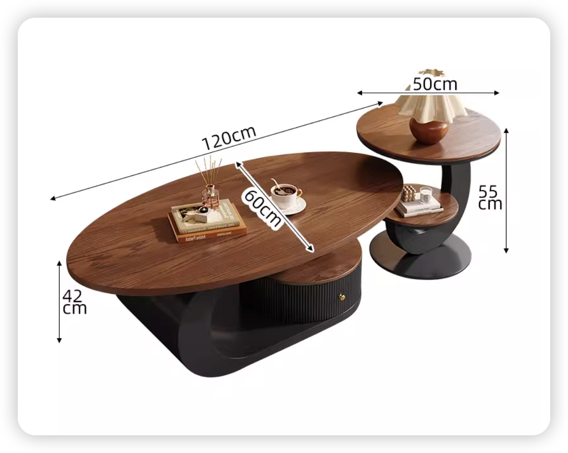 Table d'appoint noire, cadre 120, plateau en noyer.