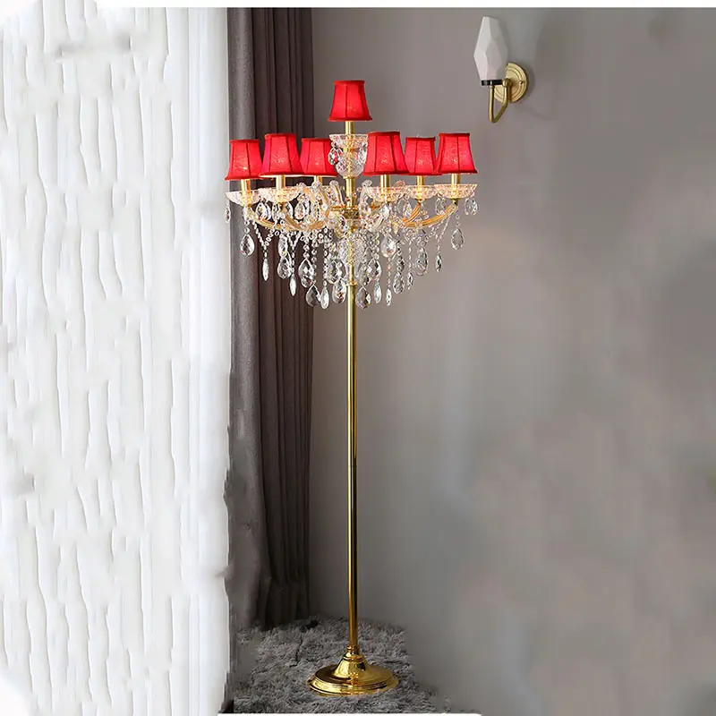 Factory stock European style living room LED with shade decoration stereo lamp candle K9 crystal gold table lamp floor lamp