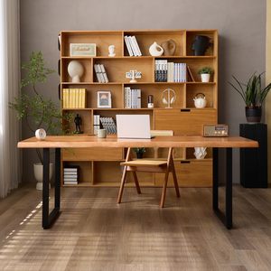 ダイニングテーブル,スタイリッシュな無垢材エグゼクティブコンピュータ耐久性のあるマルチサイズ頑丈な金属ベースホームオフィスワーク - Product Image 1