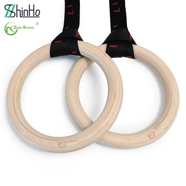 Zhensheng Hign Quality BodyWeight Workout Training Wooden Gym Ring Gymnastic Rings With Adjustable Strap