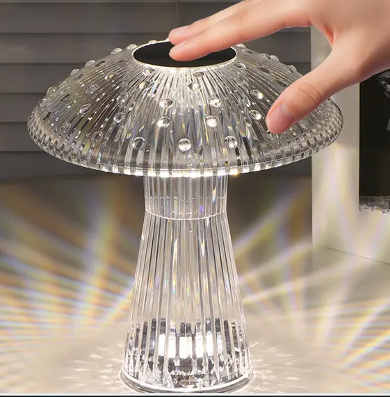 Newish Mushroom Jellyfish Tischlampe berührungsempfindliche Fernbedienung tippen Licht Farbwechsel Kristalllampe kreative kleine Nachtlampe