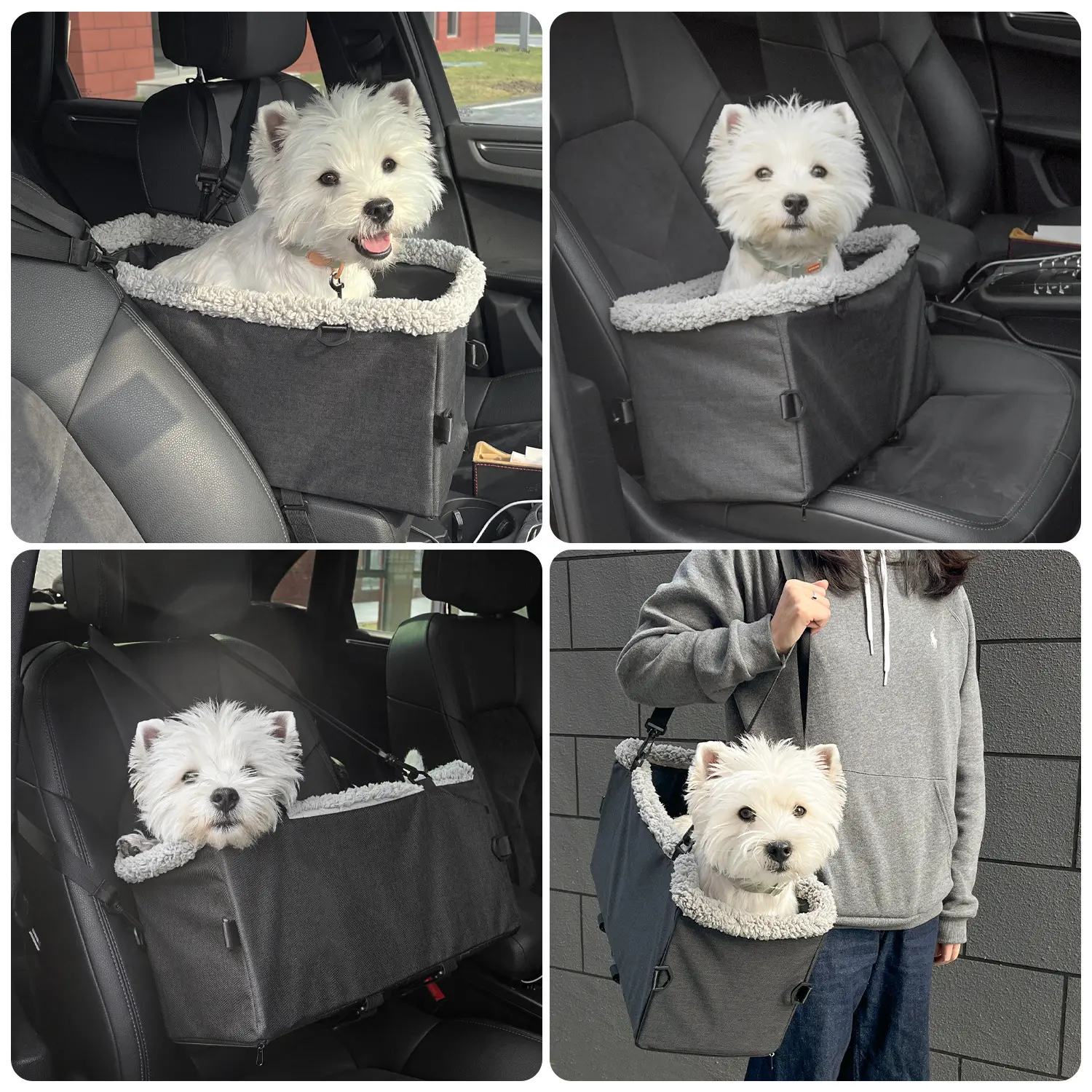GeerDuo perjalanan hewan peliharaan portabel, kursi Booster konsol tengah mobil anjing dapat dilepas dengan tali pengaman