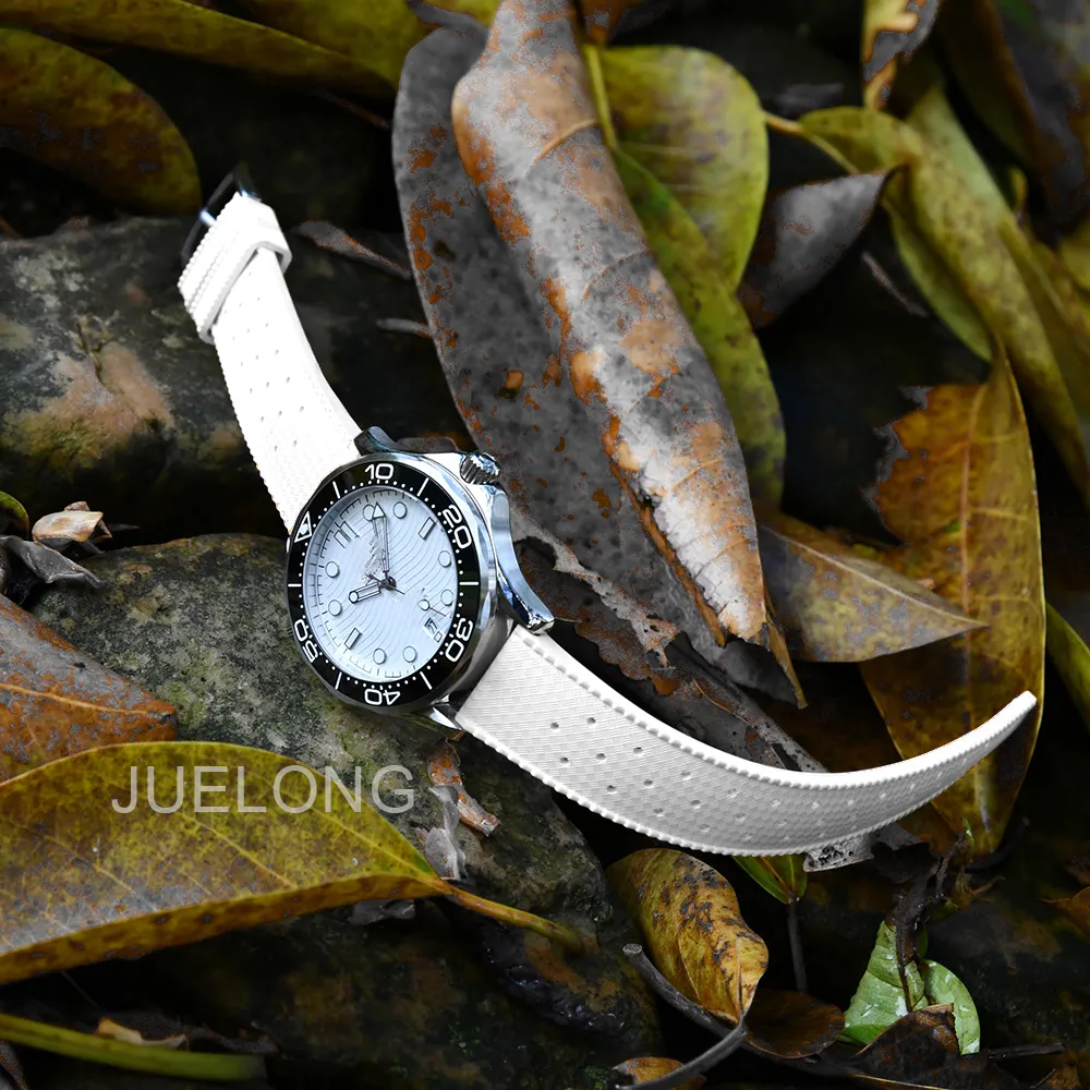 JUELONG Branco Impermeável FKM Tropical Watch Strap 20mm 22mm Quick Release Rubber Watch Band