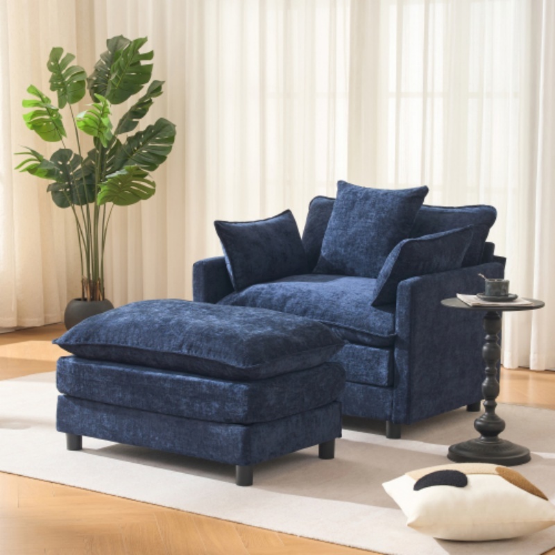 Blu + Tessuto + Plastica + Acciaio + Legno + 1 Seduta + Schiuma