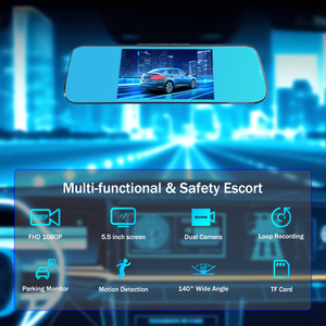 מבט אחורי המראה מצלמת מקף קדמי ואחורי 1080p עבור מכוניות 5.5 מסך מגע מסך מסך מגע, g חיישן 170 זווית רחבה - Product Image 3