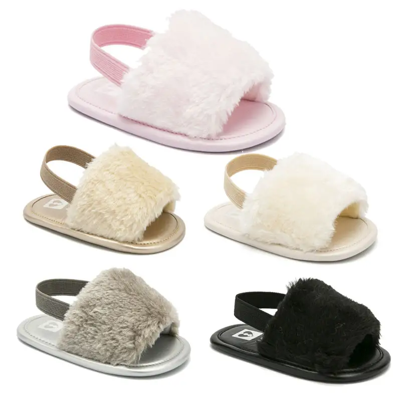 Sandales en fourrure pour petites filles, vente en gros, pantoufles, chaussures d'été, tendance