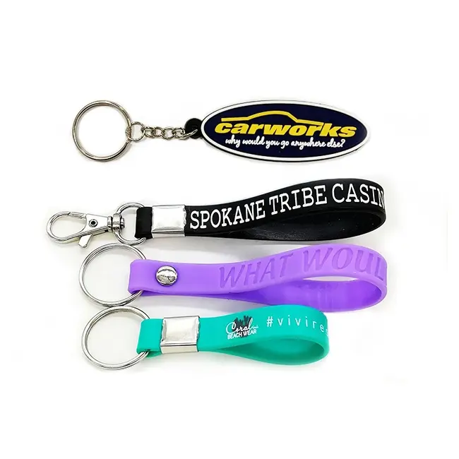 promotional gift custom 3d logo eco friendly rubber wristband silicone wristlet key ring chain silicone bracelet keychain