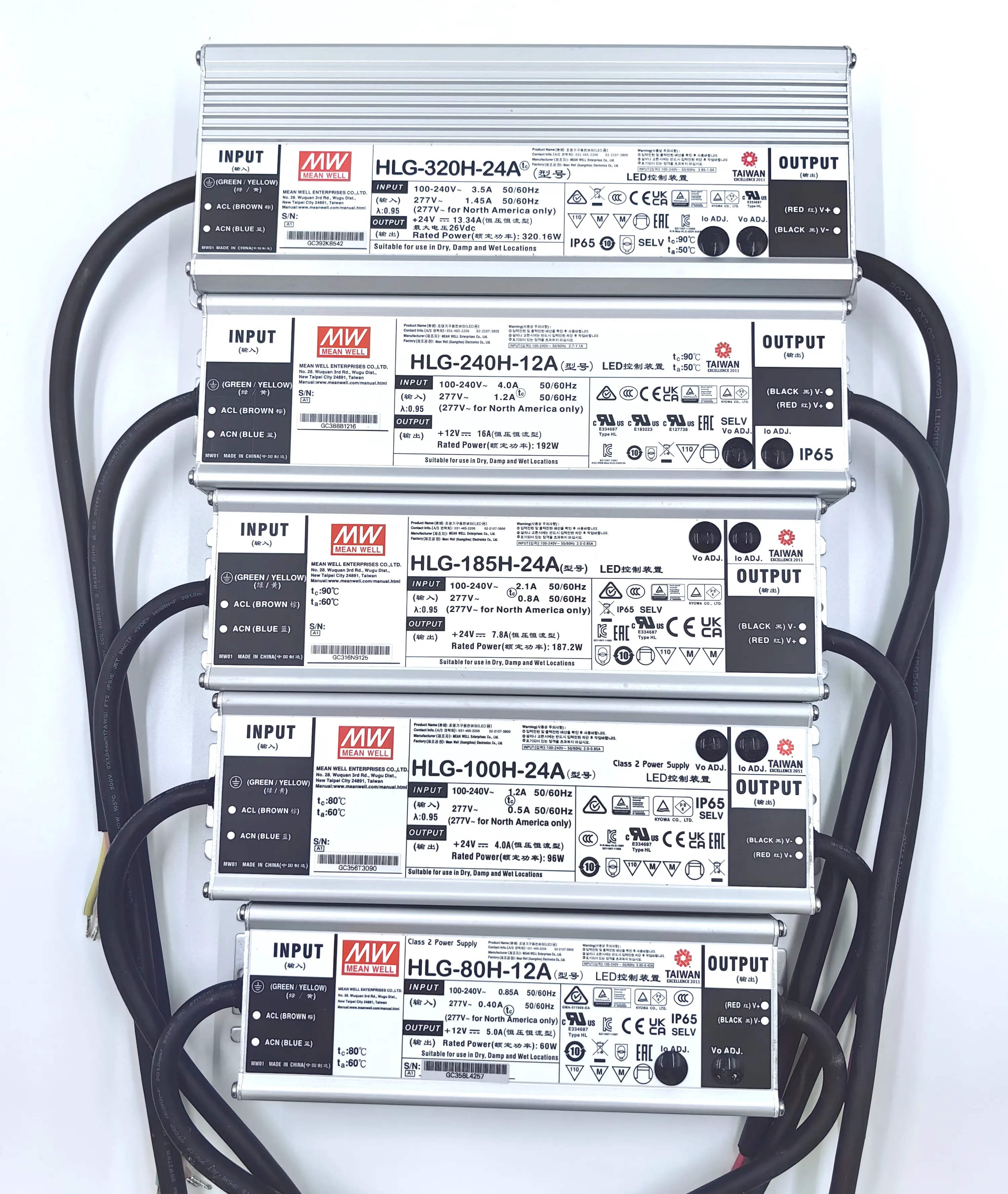 MeanWell HLG-320H-24A anahtarlama 320W 80W 100W 120W 185W 240W 480W 600W ayarlanabilir IP67 güç kaynağı 12V 24V 36V 48V Led ışıkları