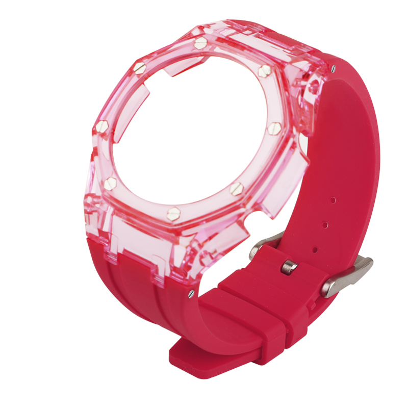 Boîtier rose + bracelet rouge