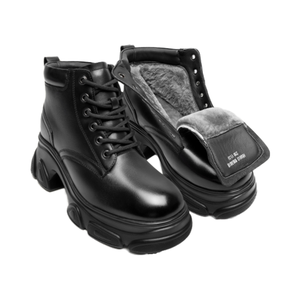 Scarpe con Rialzo Interno da 10cm per Uomo, Stivaletti Chelsea in Vera Pelle Nera, Stivali Invernali con Suola in Gomma - Product Image 1