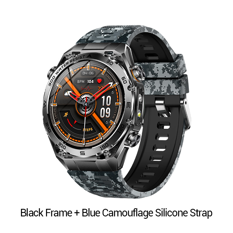 Cadre noir + bracelet en silicone camouflage bleu