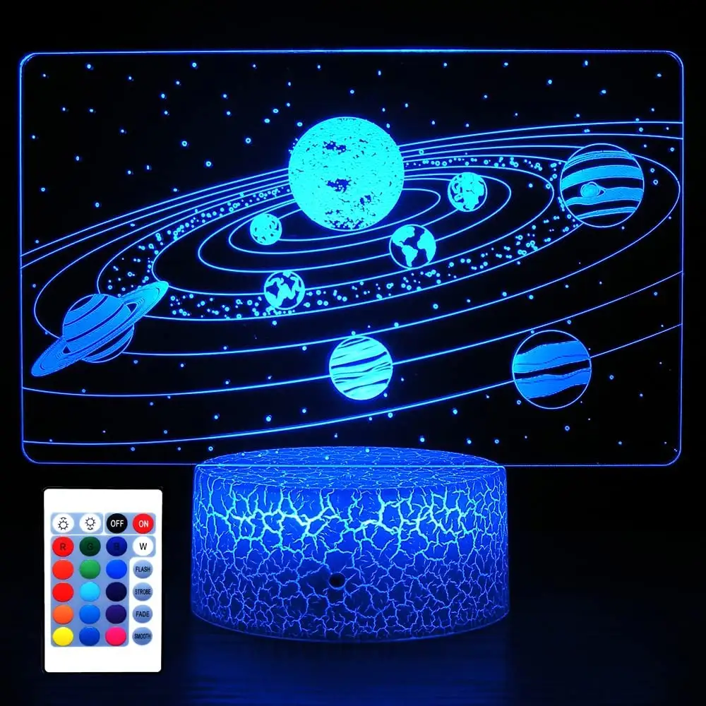 Sistema Solar 3D para niños, lámpara de mesa lateral de ilusión óptica, universo, espacio, Galaxia, luz nocturna, decoración de habitación, regalo