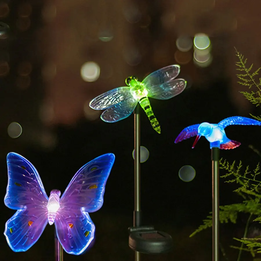 Luzes led de borboleta solar que muda de cor, lâmpada para gramado, animal, luz solar para decoração de jardim