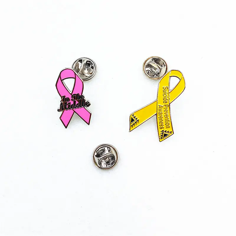Pin esmaltado de Concienciación de diseño gratuito, logotipo personalizado, corazón médico, SIDA, cáncer de mama, cinta amarilla rosa, Pin de solapa esmaltado
