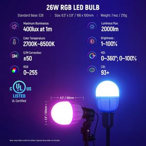 ชุดไฟซอฟท์บ็อกซ์ Neewer RGB พร้อมการควบคุมแอปและโหมดเอฟเฟค9โหมด2แพ็ค26W fcc/ul CRI93หลอดไฟ LED + TLCI98 + E26 - Product Image 2