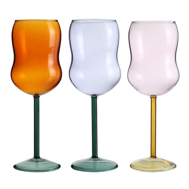 Handmade Foam Packed Unique Customized High Borosilicate Solid Colored Single Wall Long Stemmed Red Wine Goblet Glass