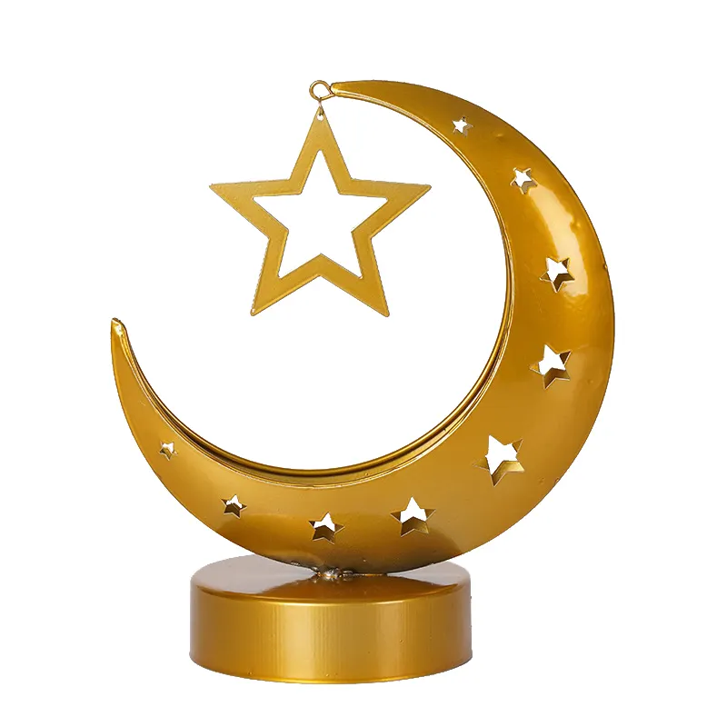 Ramadan Dekorationen Islamisches Geschenk Metall Handwerk Mondform LED Licht Eid Mubarak Laterne für islamische muslimische Tisch dekoration