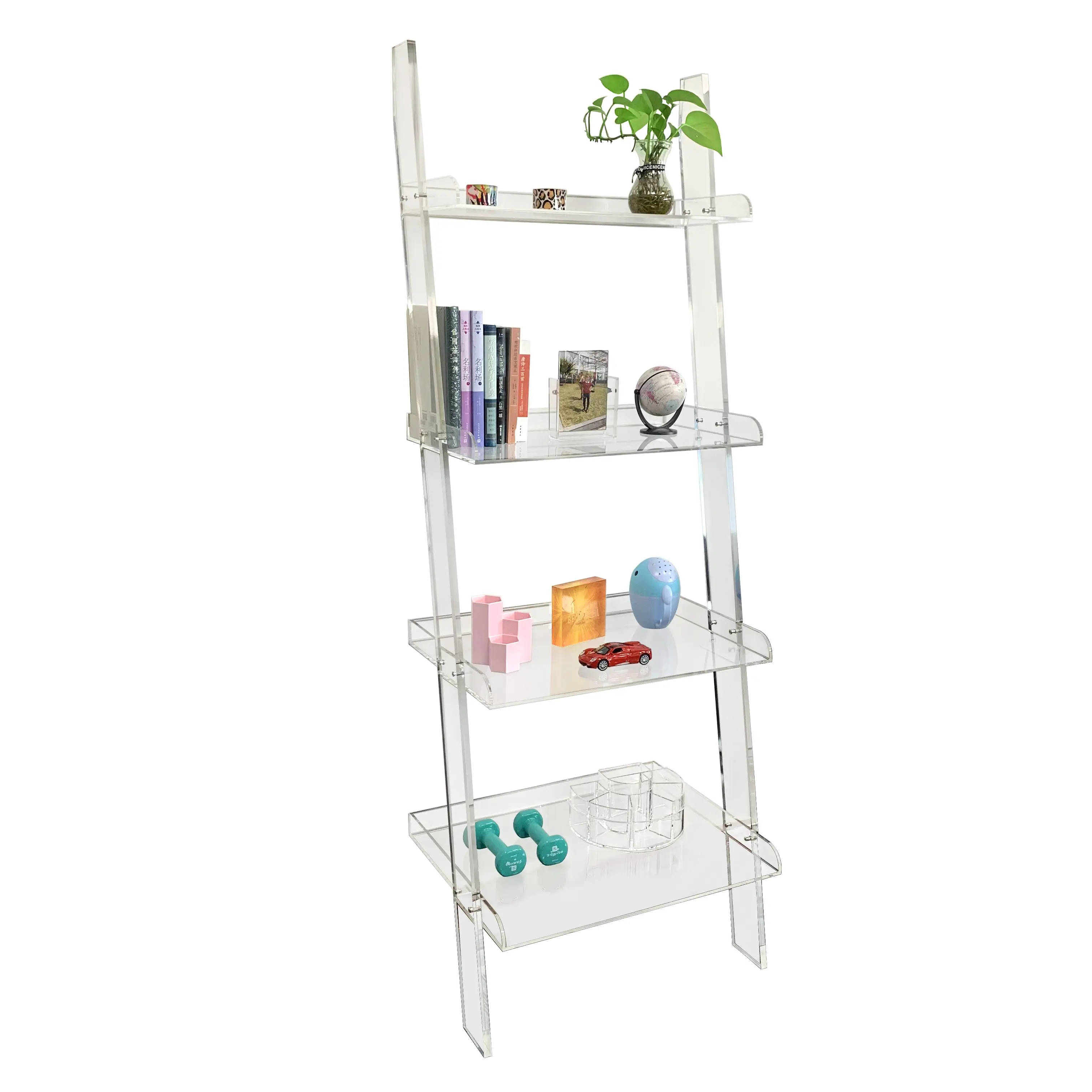 Meuble moderne organisateur de stockage à domicile étagère à livres en acrylique personnalisée avec présentoir de magasin à 4 niveaux